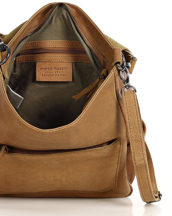 Marco Mazzini handmade Kožená taška přes rameno pro aktivní ženy A4 MAZZINI; velbloud