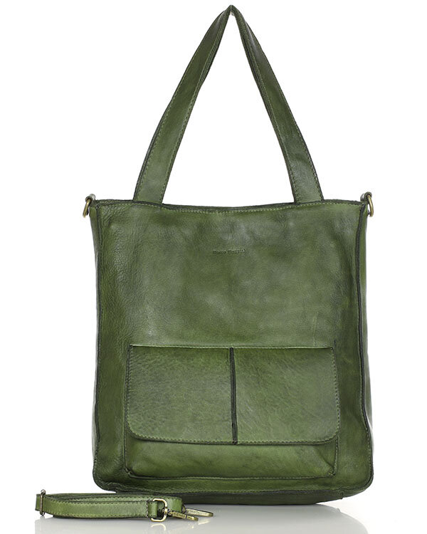 Marco Mazzini Dámská shopper taška A4 přírodní kůže s kapsami MAZZINI; zelená