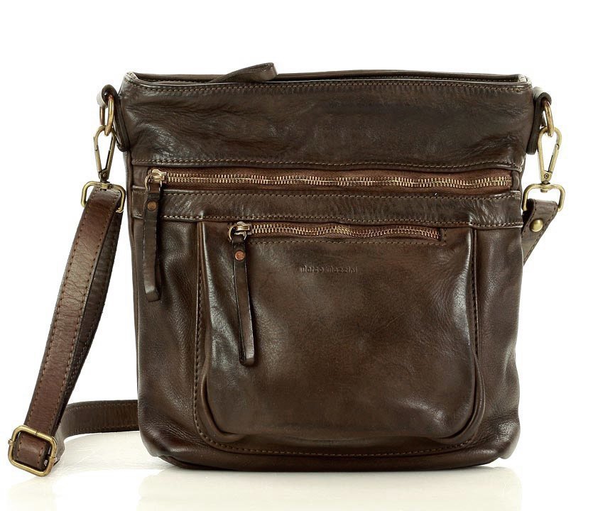 Marco Mazzini handmade Italské crossbody MAZZINI z pravé hověziny vintage vzhled; hnědá káva