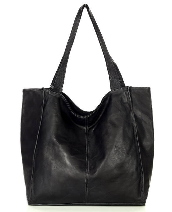 Marco Mazzini Městská nákupní taška MAZZINI ručně vyrobená z pravé kůže; černá