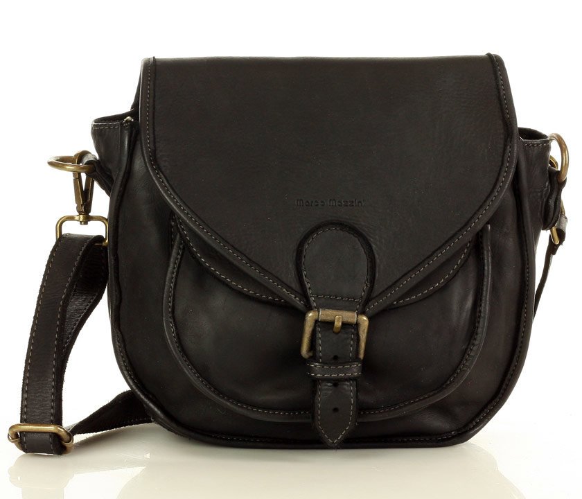 Marco Mazzini handmade Klasická sedlová taška MAZZINI z pravé kůže; černá