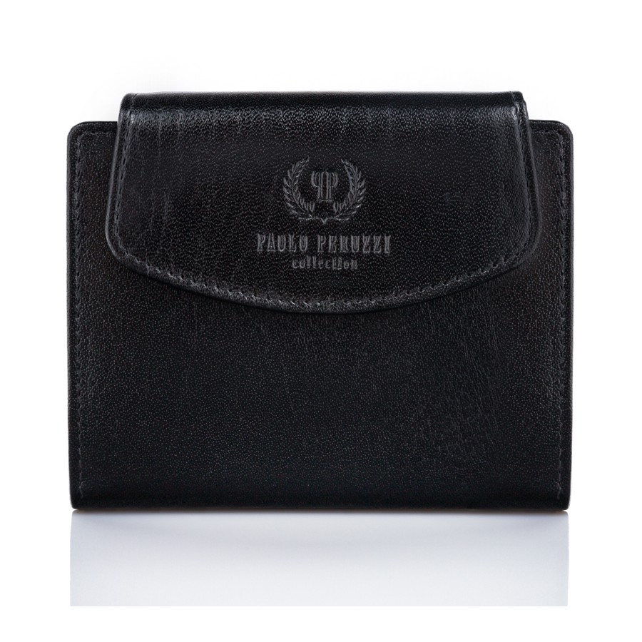Dámská rozkládací kožená peněženka PAOLO PERUZZI; černá