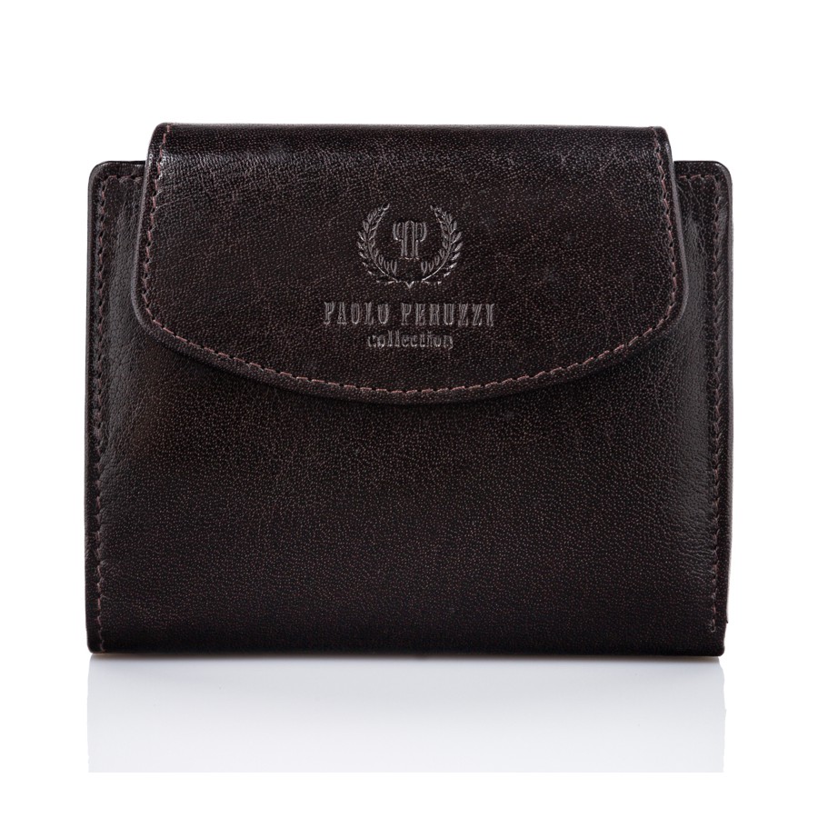 Dámská rozkládací kožená peněženka PAOLO PERUZZI; tmavě hnědá