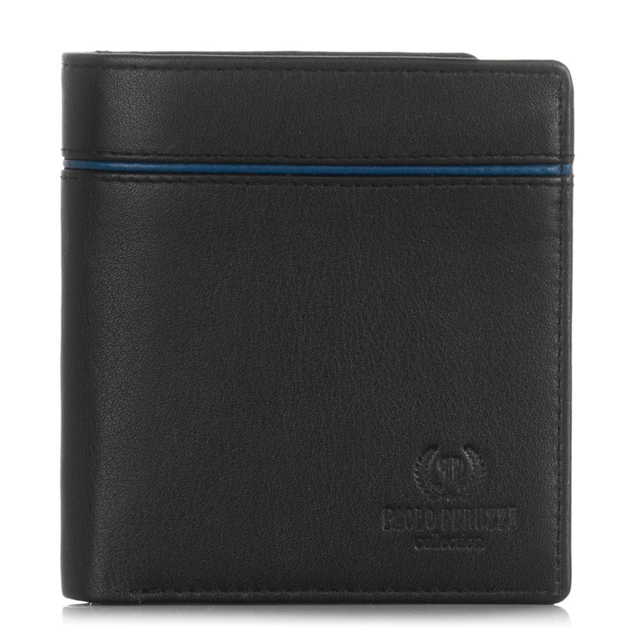 Paolo Peruzzi Pánská kožená peněženka PERUZZI s proužkem ochrana RFID; černá s modrým