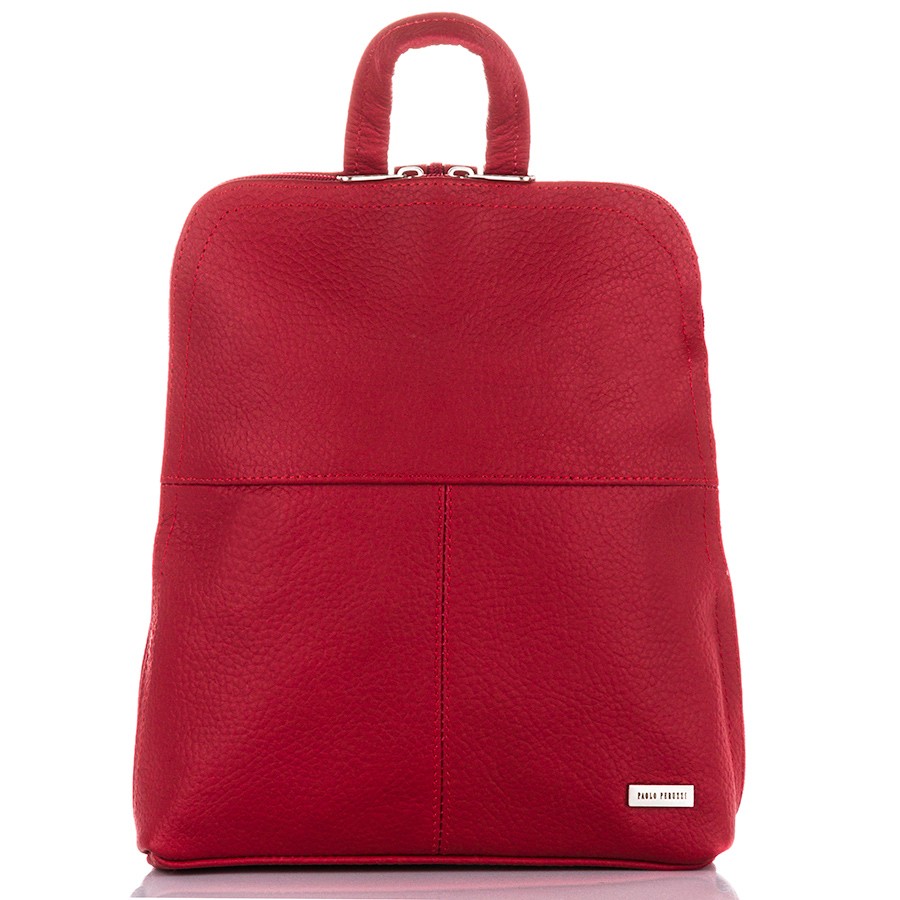 Malý dámský italský kožený batoh PAOLO PERUZZI; červená