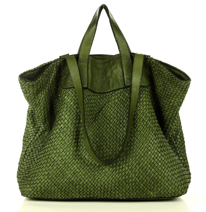 Marco Mazzini handmade Dámská protkaná shopper taška přes rameno MAZZINI; zelená