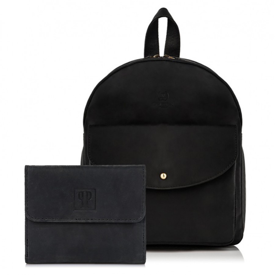 Paolo Peruzzi Dárková sada: Kompaktní batůžek a peněženka; černá