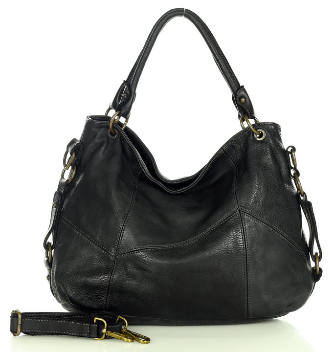 Marco Mazzini Městská kožená taška přes rameno ručně vyráběná; černá