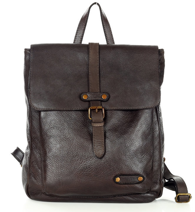 Marco Mazzini handmade Městský kožený batoh v retro stylu MAZZINI; tmavě hnědá