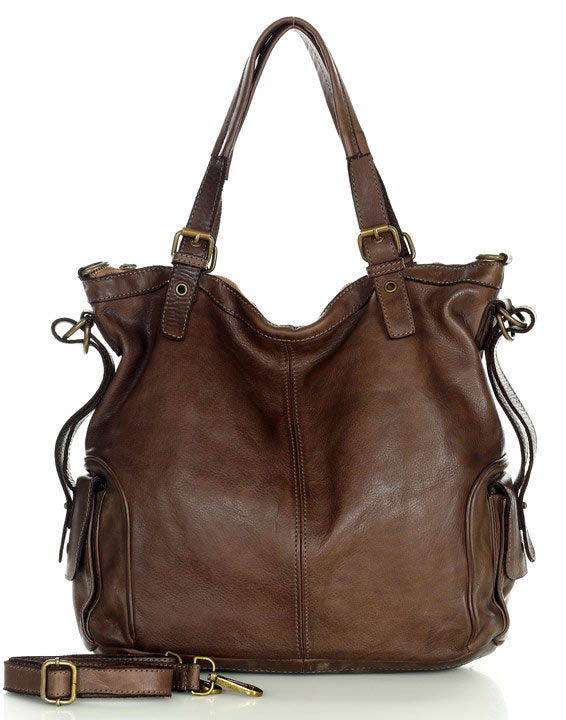 Marco Mazzini handmade Městská kožená taška s nastavitelnou rukojetí MAZZINI ručně vyráběná; čokoláda