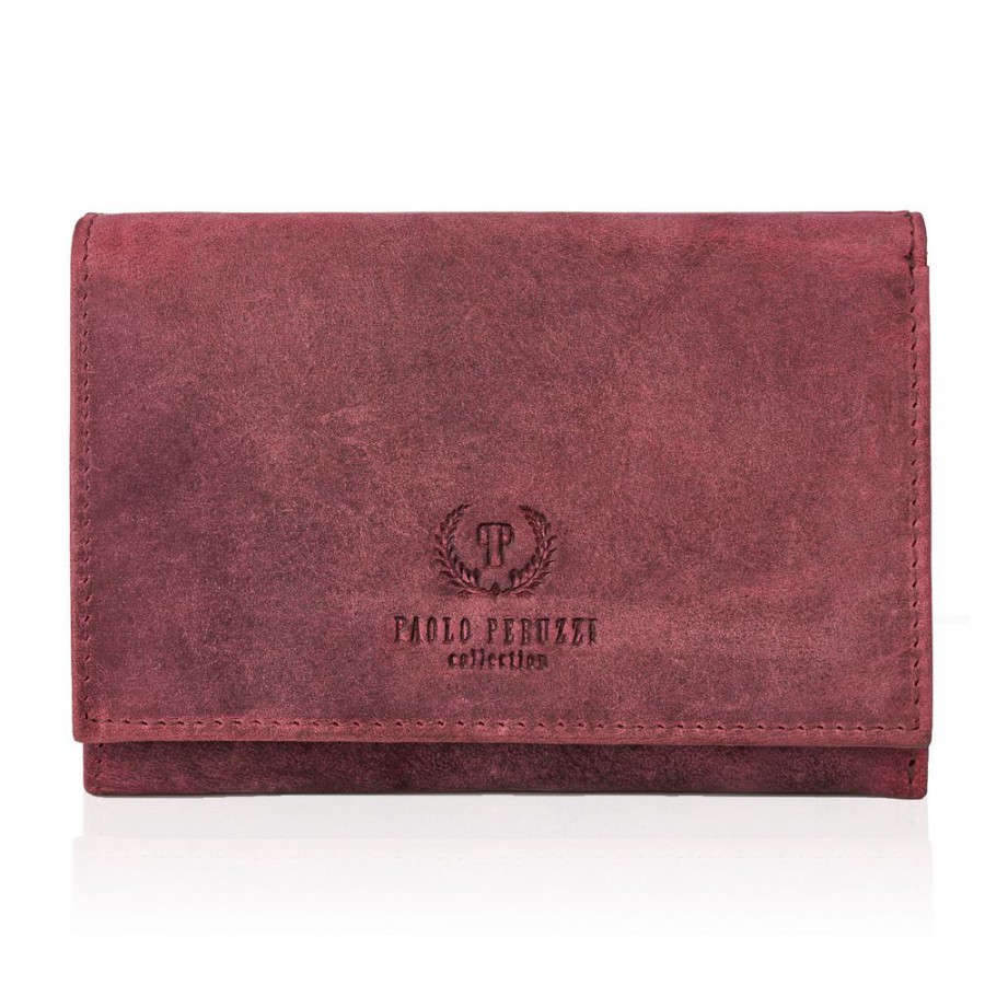 Paolo Peruzzi Dámská vintage kožená peněženka PERUZZI s ochranou RFID; růžová