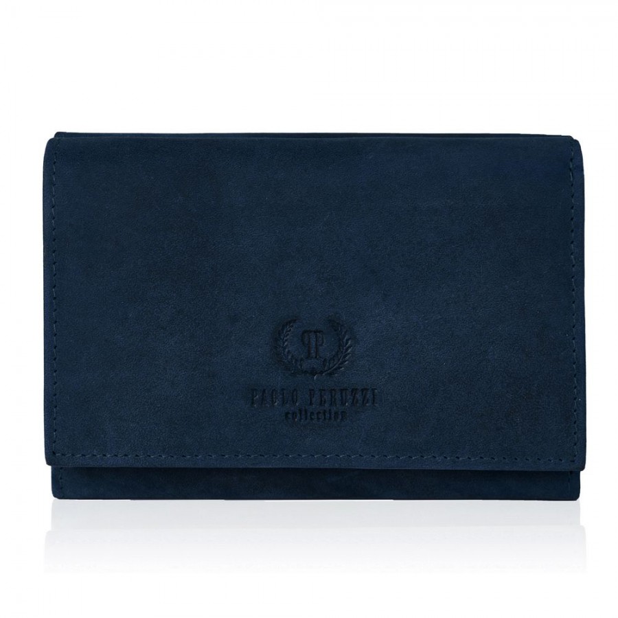 Paolo Peruzzi Dámská vintage kožená peněženka PERUZZI s ochranou RFID; modrá