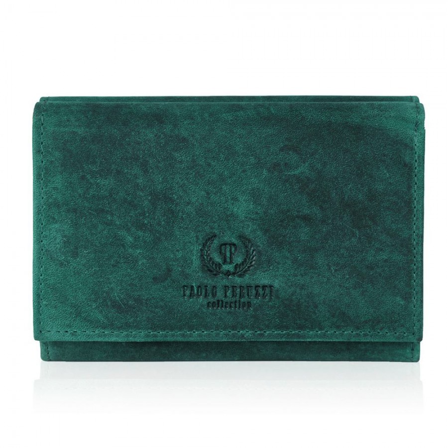 Paolo Peruzzi Dámská vintage kožená peněženka PERUZZI s ochranou RFID; zelená