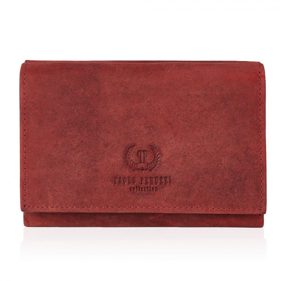 Paolo Peruzzi Dámská vintage kožená peněženka PERUZZI s ochranou RFID; červená