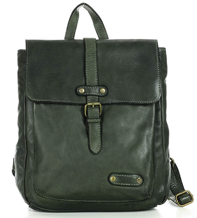 Marco Mazzini handmade Městský kožený batoh v retro stylu MAZZINI; zelená