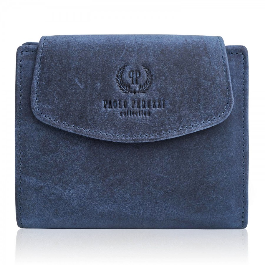 Dámská rozkládací kožená peněženka PAOLO PERUZZI; modrá