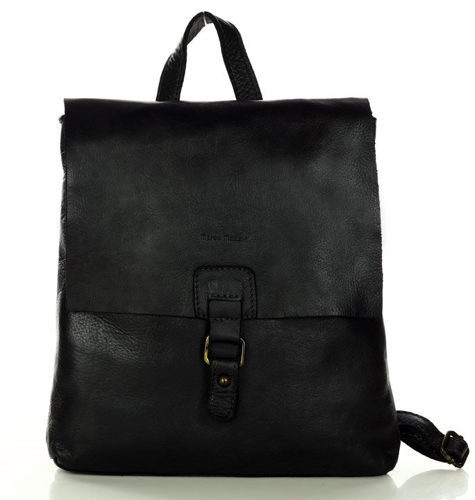 Kožený batoh ve vintage stylu MARCO MAZZINI; černá