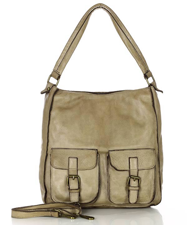 Marco Mazzini handmade Kožená taška přes rameno s kapsami safari MAZZINI; béžová