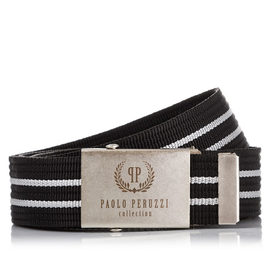 Stylový pánský textilní pásek PAOLO PERUZZI; černá s bílou