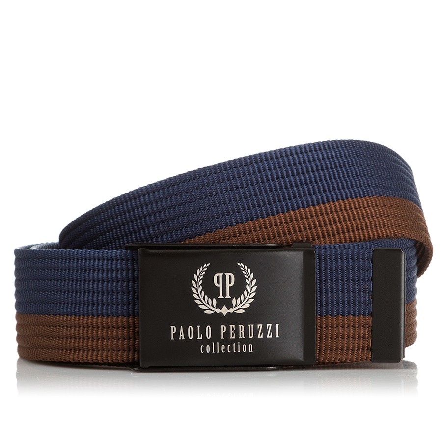 Stylový pánský textilní pásek PAOLO PERUZZI; modrá a hnědá
