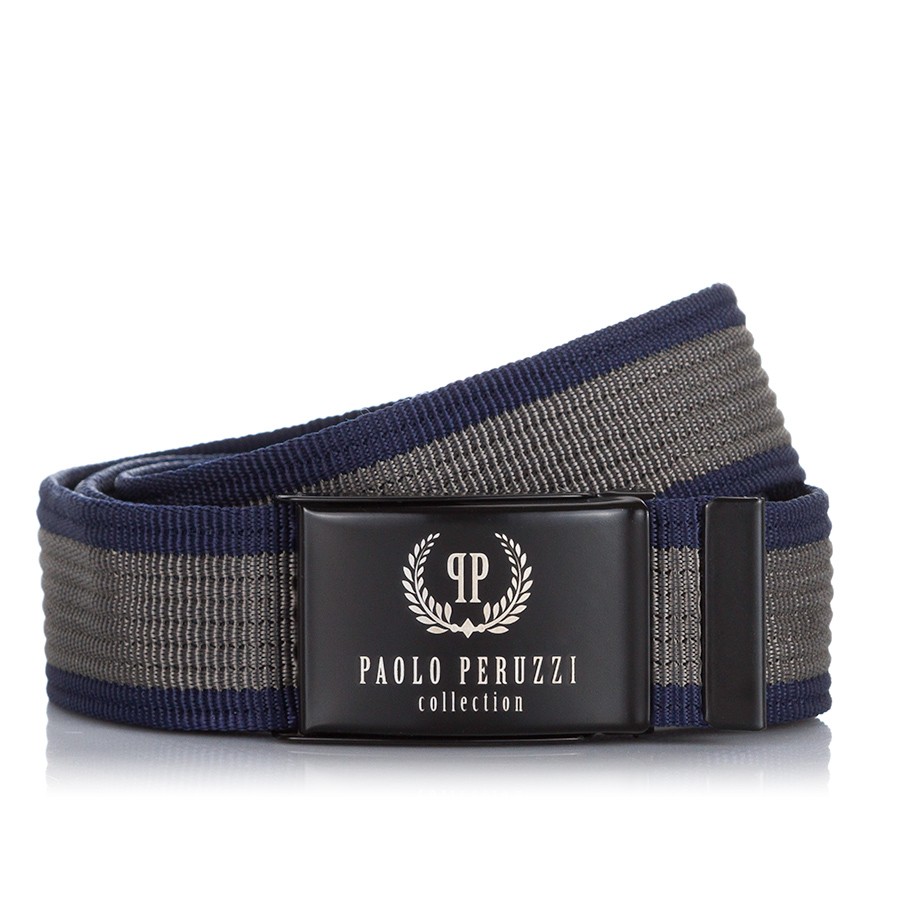 Stylový pánský textilní pásek PAOLO PERUZZI; šedo-modrá