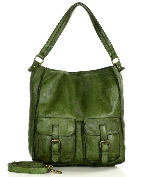 Marco Mazzini handmade Kožená taška přes rameno s kapsami safari MAZZINI; zelená