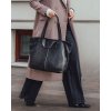 Velká kožená shopper taška s dvojitými uchy MAZZINI; černá