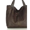 Městská nákupní taška MAZZINI ručně vyrobená z pravé kůže; hnědá
