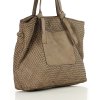 Originální dámská protkaná kožená shopper taška MAZZINI; béžová