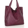 Městská nákupní taška MAZZINI ručně vyrobená z pravé kůže; vínová