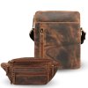 Dárková sada: Pánská kožená taška přes rameno a ledvinka do pasu Peruzzi; hnědá