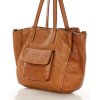 Dámská tříkomorová kožená shopper MAZZINI; velbloud