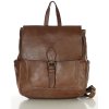 Ručně šitý kožený batoh s kapsami MAZZINI; čokoláda