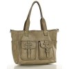 Kožená XL shopperka se dvěma kapsami MAZZINI; béžová