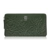Dámská kožená peněženka horizontální s květinovým vzorem Peruzzi; zelená