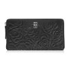 Dámská kožená peněženka horizontální s květinovým vzorem Peruzzi; černá