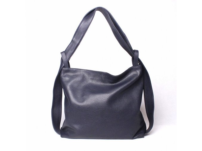 Kabelka a batoh v 1 - velká kožená kabelka na rameno a batoh 12 tmavěmodrá