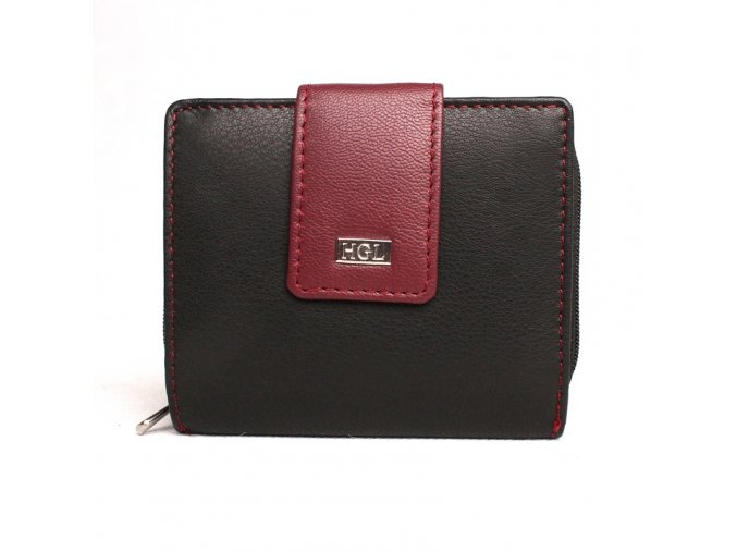 Dvouoddílová kožená peněženka HGL no. 4513 + RFID černo-vínová