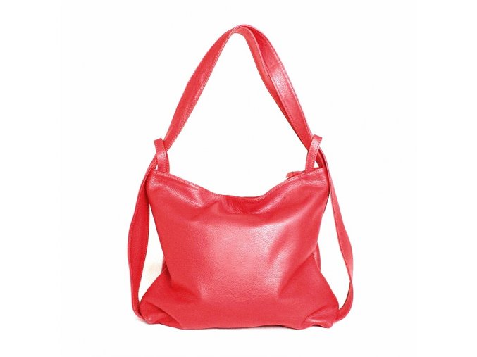 Kabelka a batoh v 1 - velká kožená kabelka na rameno a batoh 12 červená
