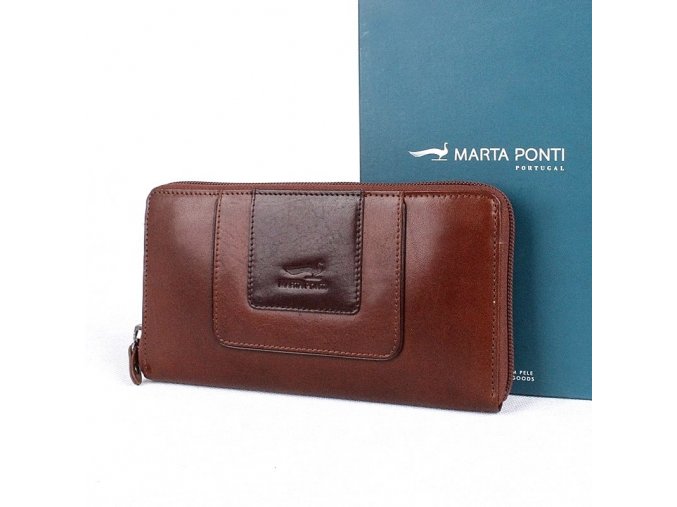 Luxusní celozipová kožená peněženka Marta Ponti B513 hnědo-tmavěhnědá