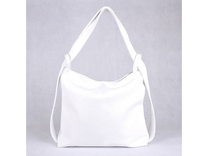 Kabelka a batoh v 1 - velká kožená kabelka na rameno a batoh 12 bílá