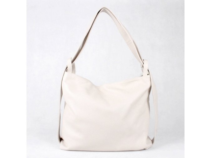 Kabelka a batoh v 1 - velká kožená kabelka na rameno a batoh 12 velmi světlá latté