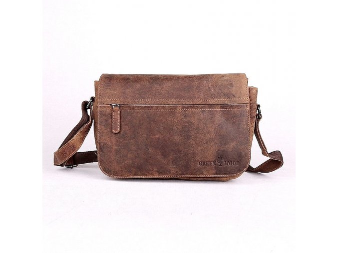 Středně velká kožená pánská crossbody taška GreenWood no. 396677 hnědá