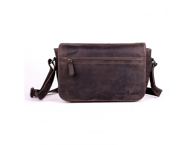 Středně velká kožená pánská crossbody taška GreenWood no. 396677 tmavěhnědá