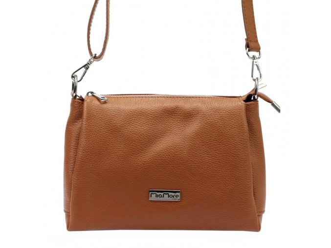 Tříoddílová malá/střední hnědá kožená crossbody kabelka Mia More no. 002