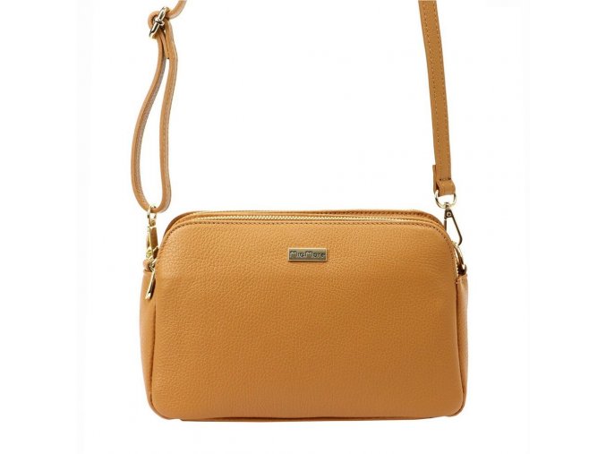 Tříoddílová malá hnědá kožená crossbody kabelka MiaMore no. 046