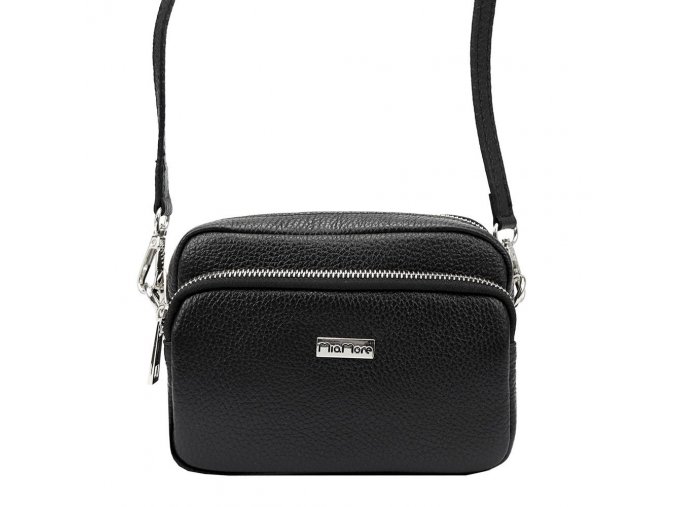 Dvouoddílová malá černá kožená crossbody kabelka Mia More no. 062 - silver