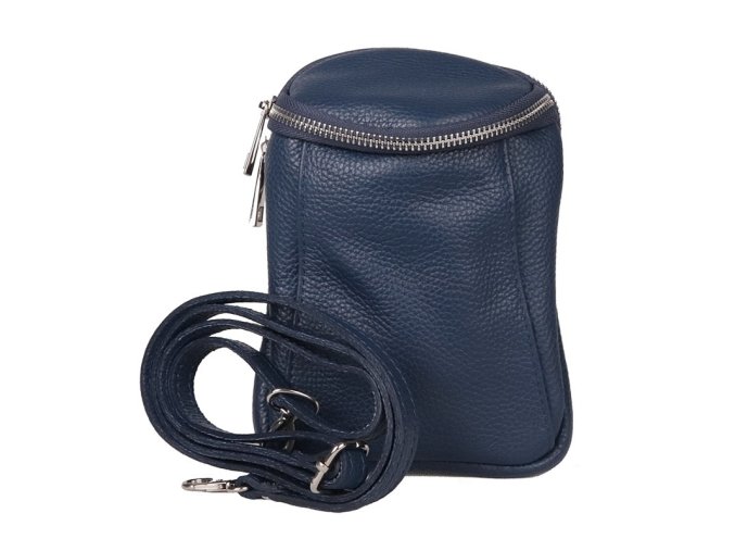 Dvouoddílová malá kožená crossbody kabelka Vera Pelle no. 72 tmavěmodrá