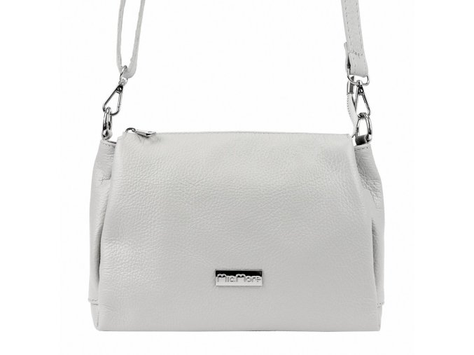 Tříoddílová malá/střední světlešedá kožená crossbody kabelka Mia More no. 002