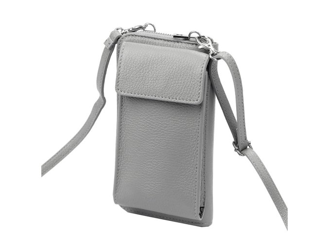 Malá kožená crossbody kabelka (pouzdro na mobil a peněženka) Gregorio 07 šedá